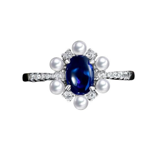 5*7mm 1CT Oval Cut Emerald, Ruby & Sapphire with Pearls Solid 925 Silver RingRing