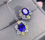 6ct 8mm*10mm Royal Blue Sapphire Ring and Necklace Jewelry SetJewelry Sets