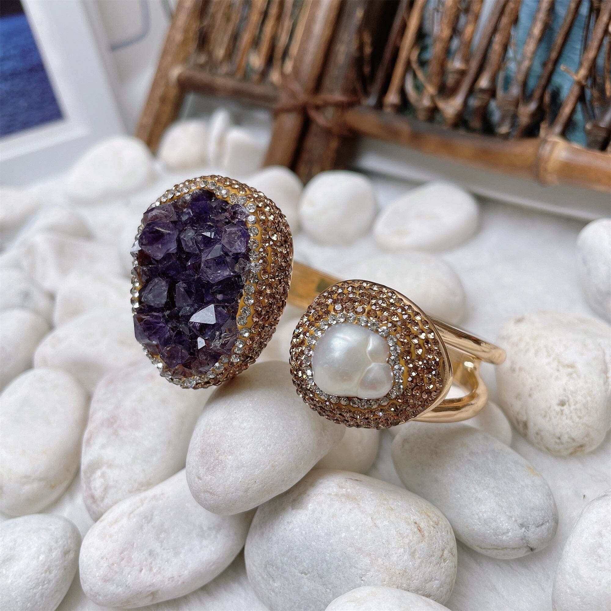 Amazing Pearl Amethyst Inlaid Rhinestone BraceletBracelet