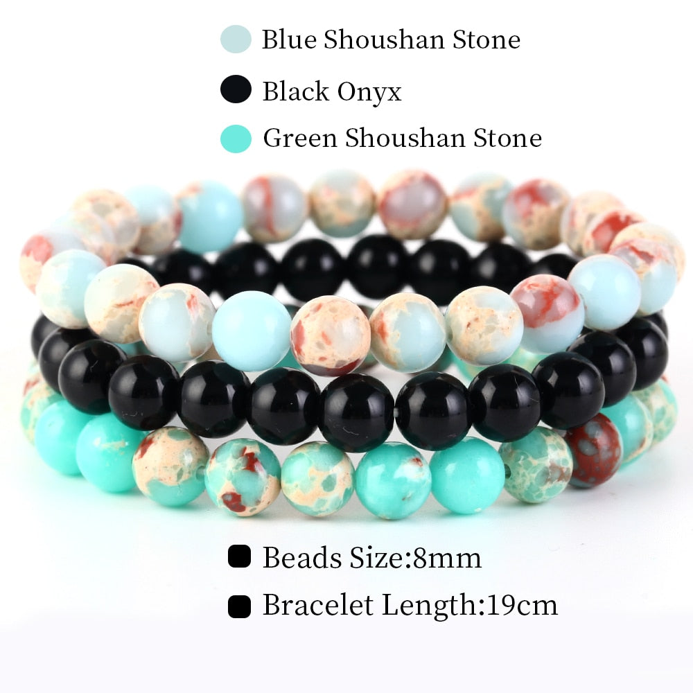 8mm 3Pcs/Set Natural Seven Chakra Stone Beads BraceletSet No.208mm