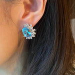 Swan Tail Blue Topaz Crystal Stud Earrings