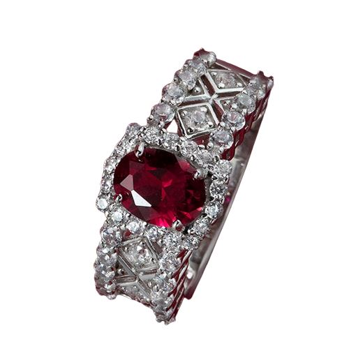 925 Sterling Silver 1.5CT Oval Cut Ruby Diamond RingRing