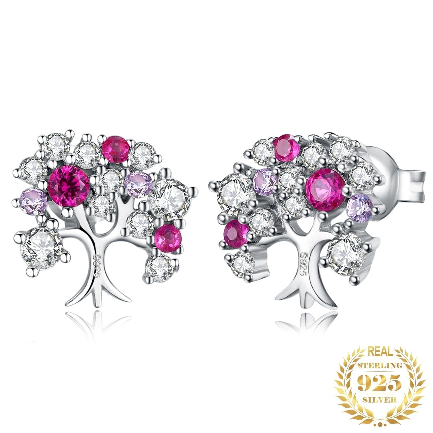 Tree of Life Ruby 925 Sterling Silver Stud EarringsNecklaces