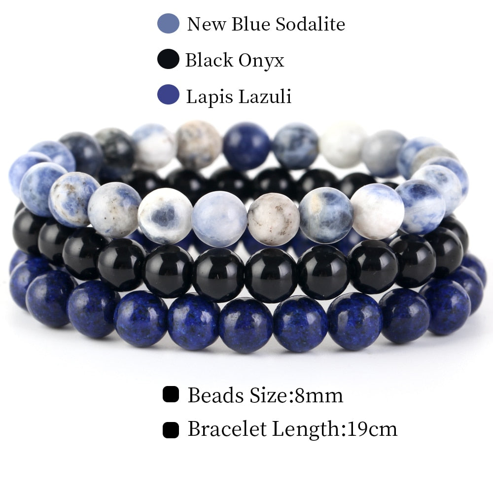 8mm 3Pcs/Set Natural Seven Chakra Stone Beads BraceletSet No.48mm