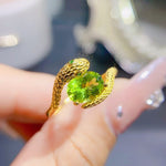 Peridot Snake 925 Sterling Silver Resizable RingRingGold plated