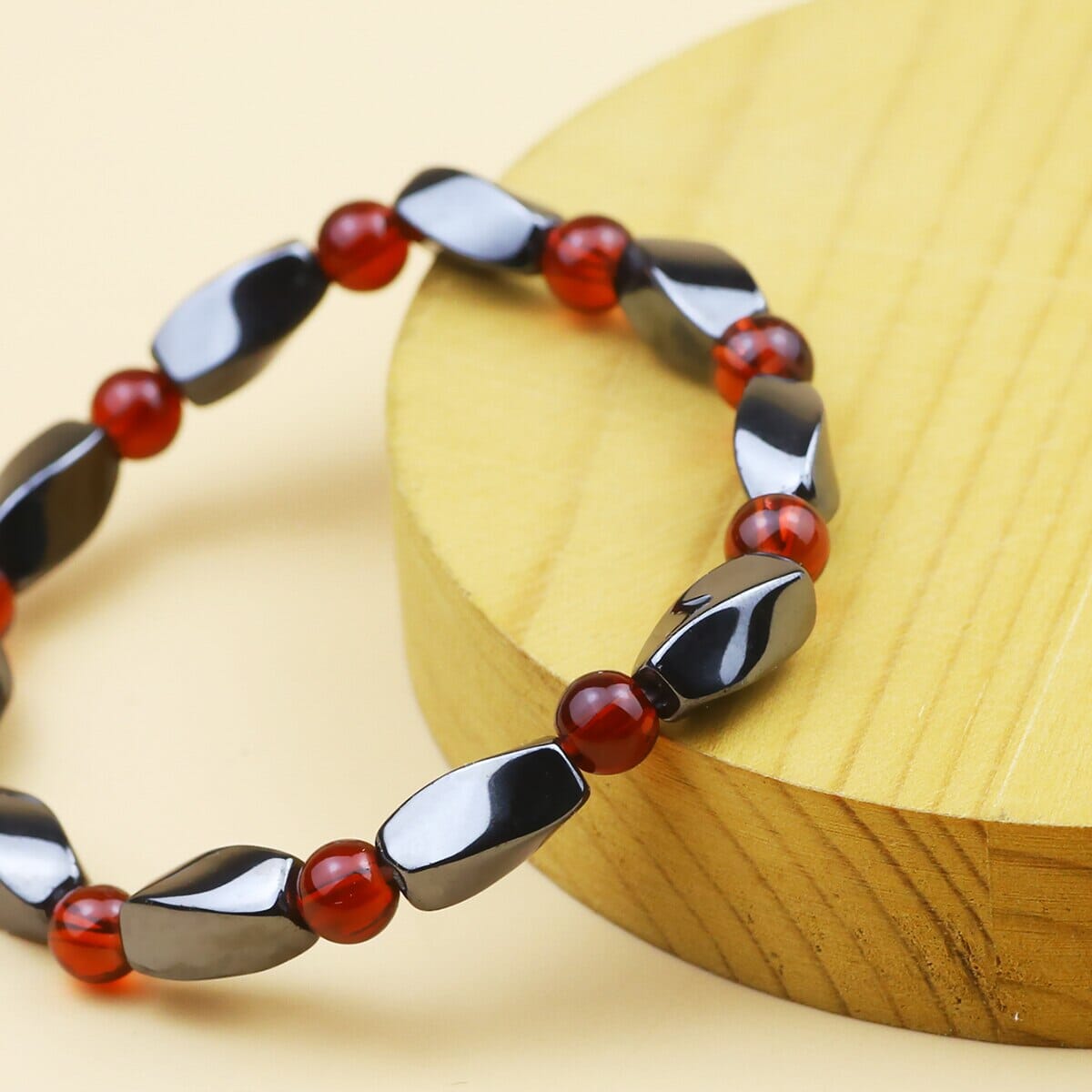 Hematite Stone and Ruby Curved Quadrangular Prism BraceletBracelet