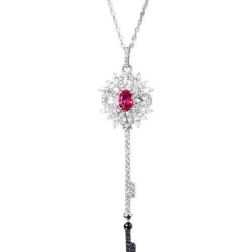 5*7mm Ruby Diamond Key Pendant NecklaceNecklace