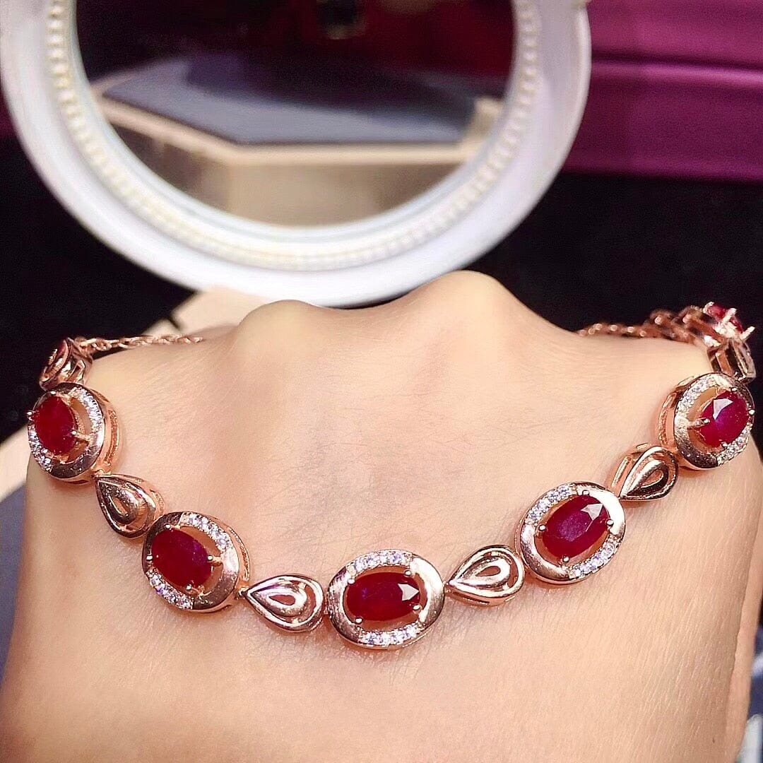 4mm*6mm 2.5ct Natural Ruby BraceletBraceletRose Gold Color