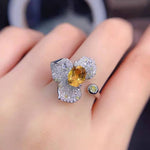 Diamond Encrusted Three-leaf Flower Resizable RingRing
