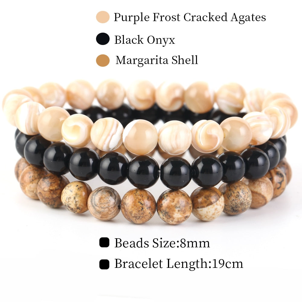 8mm 3Pcs/Set Natural Seven Chakra Stone Beads BraceletSet No.228mm