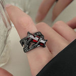 Punk Thorn Ruby Ring Black Resizable RingRing