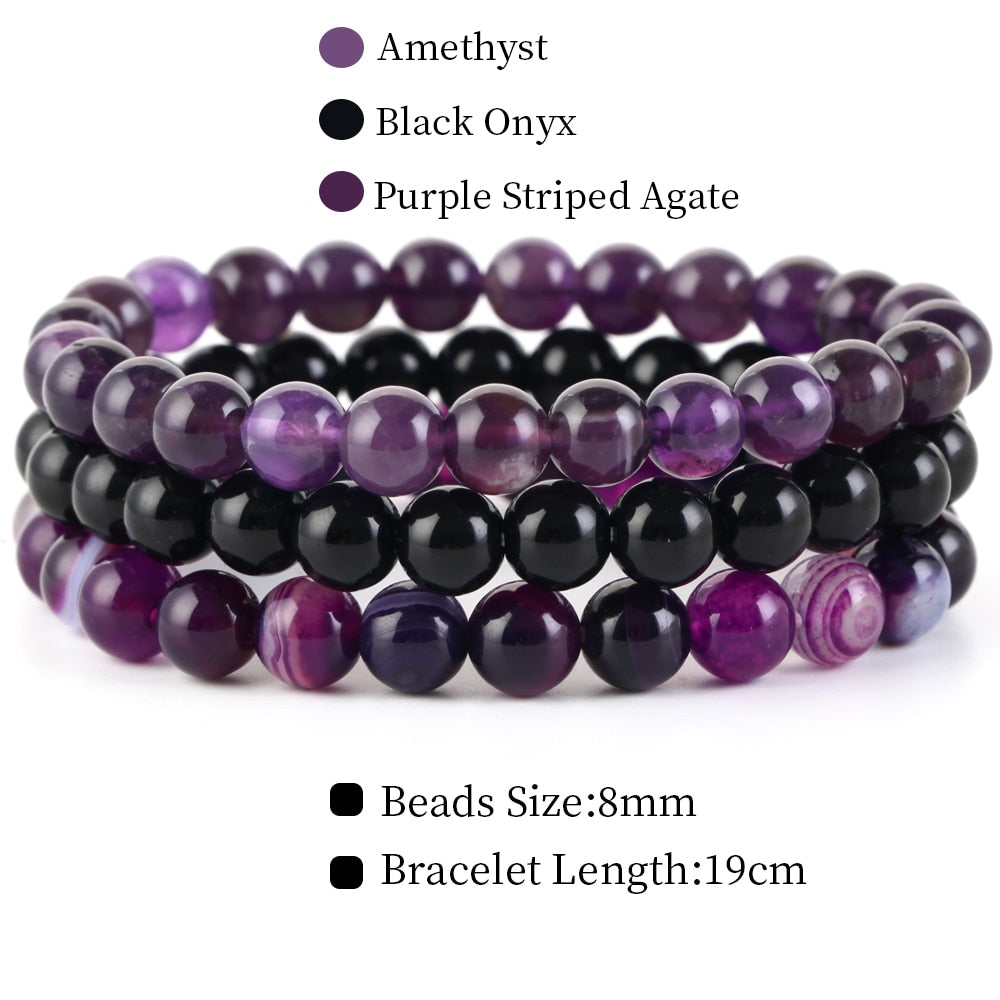 8mm 3Pcs/Set Natural Seven Chakra Stone Beads Bracelet