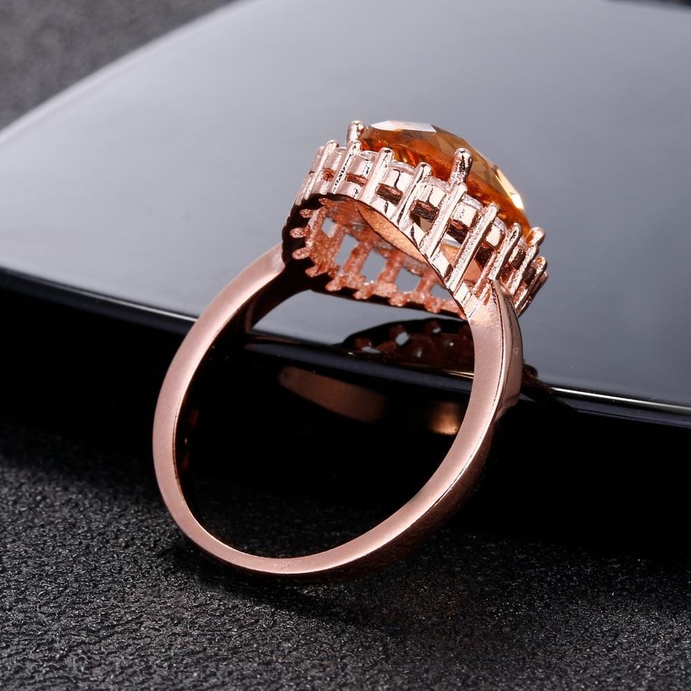 Rose Gold Citrine Ring - 925 Sterling SilverRing