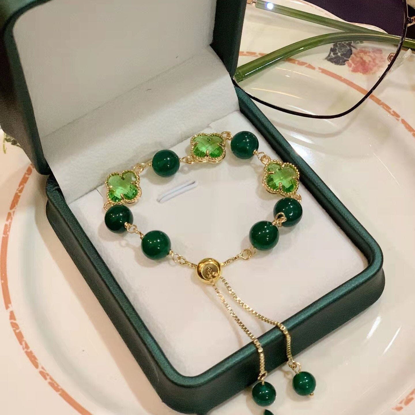 Trend Four Leaf Clover Chrysoprase Peridot BraceletBracelet