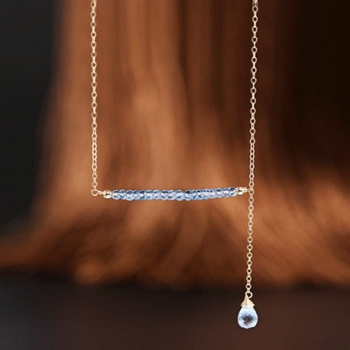 14K Gold Unique Water Drop Design Sky Blue Topaz NecklaceNecklace
