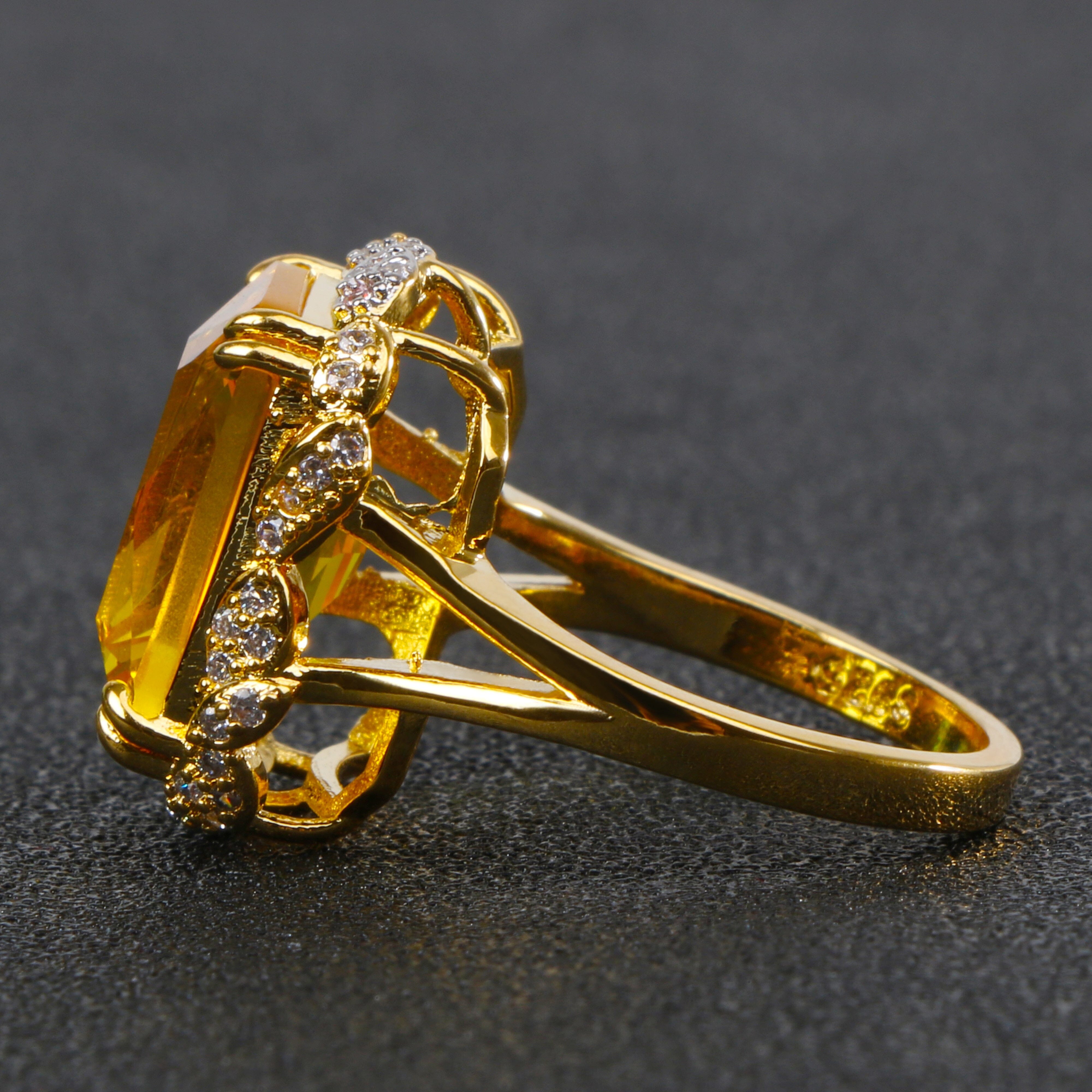 Luxury Charm Square Shaped Citrine Gemstone Ring - 925 Sterling SilverRing