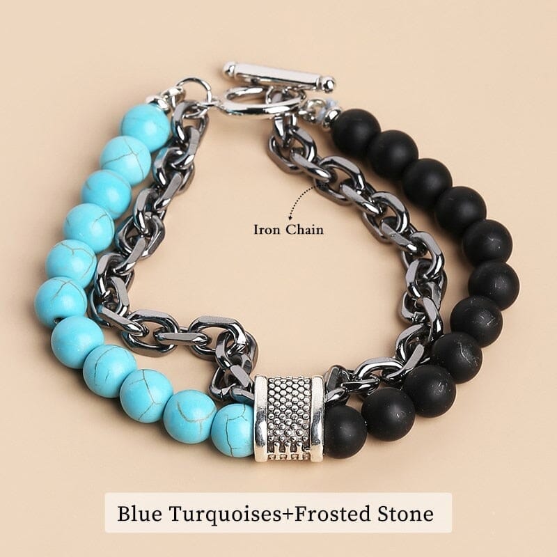 Natural Tiger Eye Stone Beaded Stainless Steel BraceletBraceletBlue Turquoises