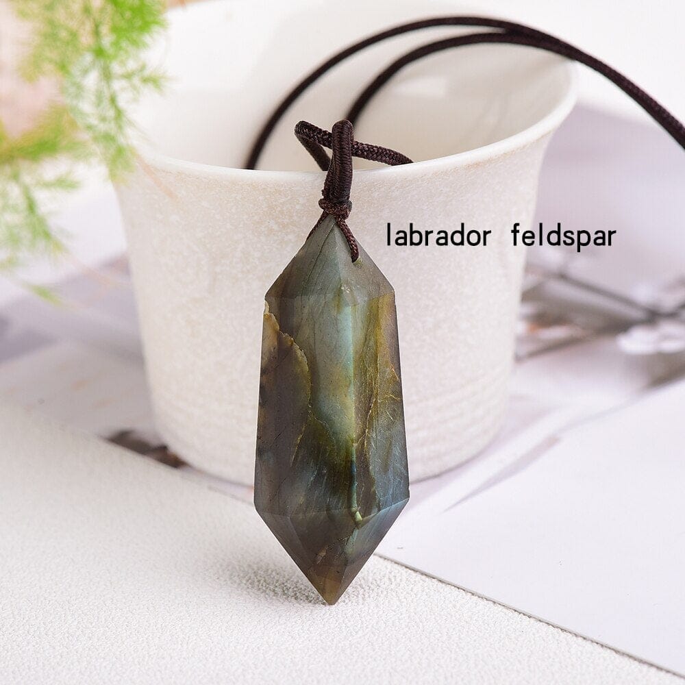 1pc Natural Crystal Quartz Double Point Pendant NecklaceNecklacelabrador feldspar