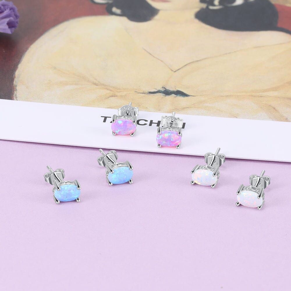 Blue, White & Pink Fire Opal Stone Stud EarringsEarrings
