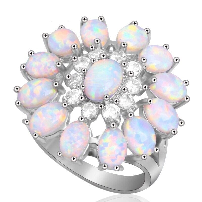 White Fire Opal Flower Sterling Silver RingRing11