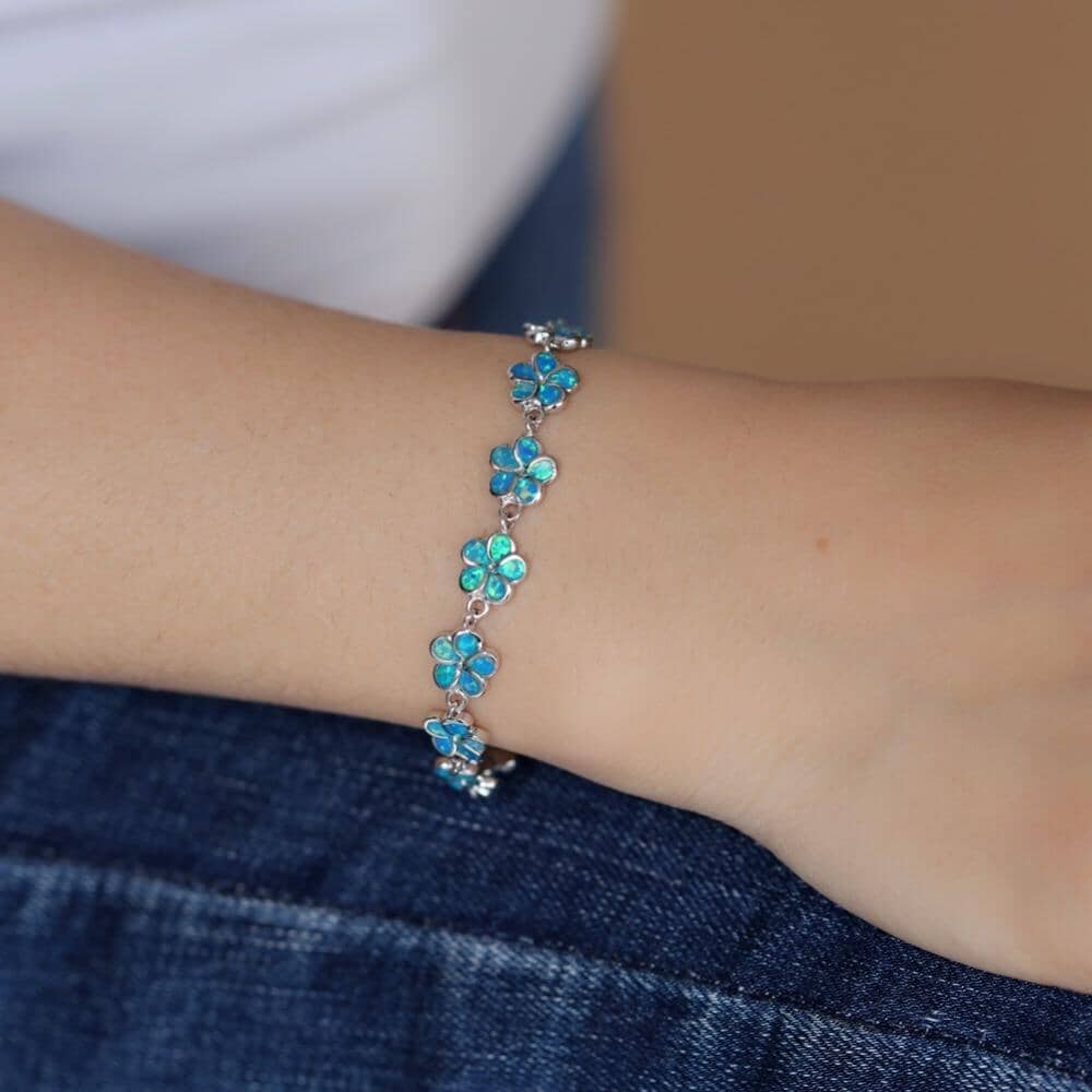Floral White & Blue Fire Opal BraceletBracelet