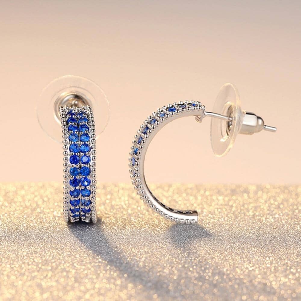 Geometric Blue Opal Aquamarine Stud Earrings - 925 Sterling SilverEarrings