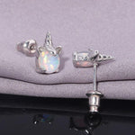 White Fire Opal Unicorn Stud EarringsEarrings