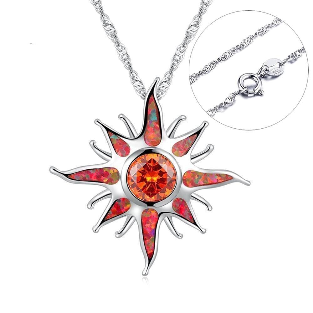 Starburst Orange Fire Opal Garnet Pendant NecklacePendant