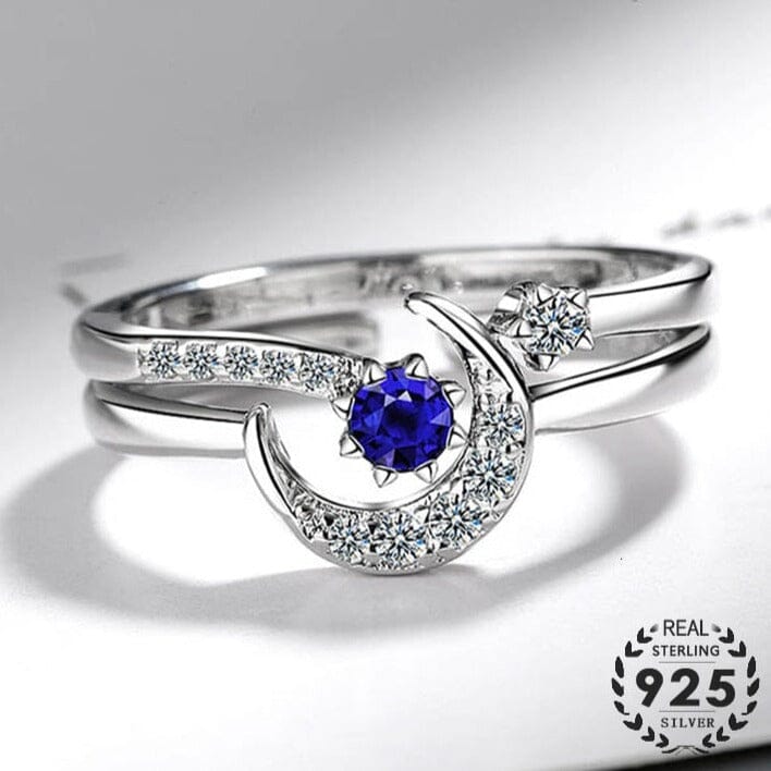 Fashion Star Moon Shape Sapphire Ring - 925 Sterling SilverRing