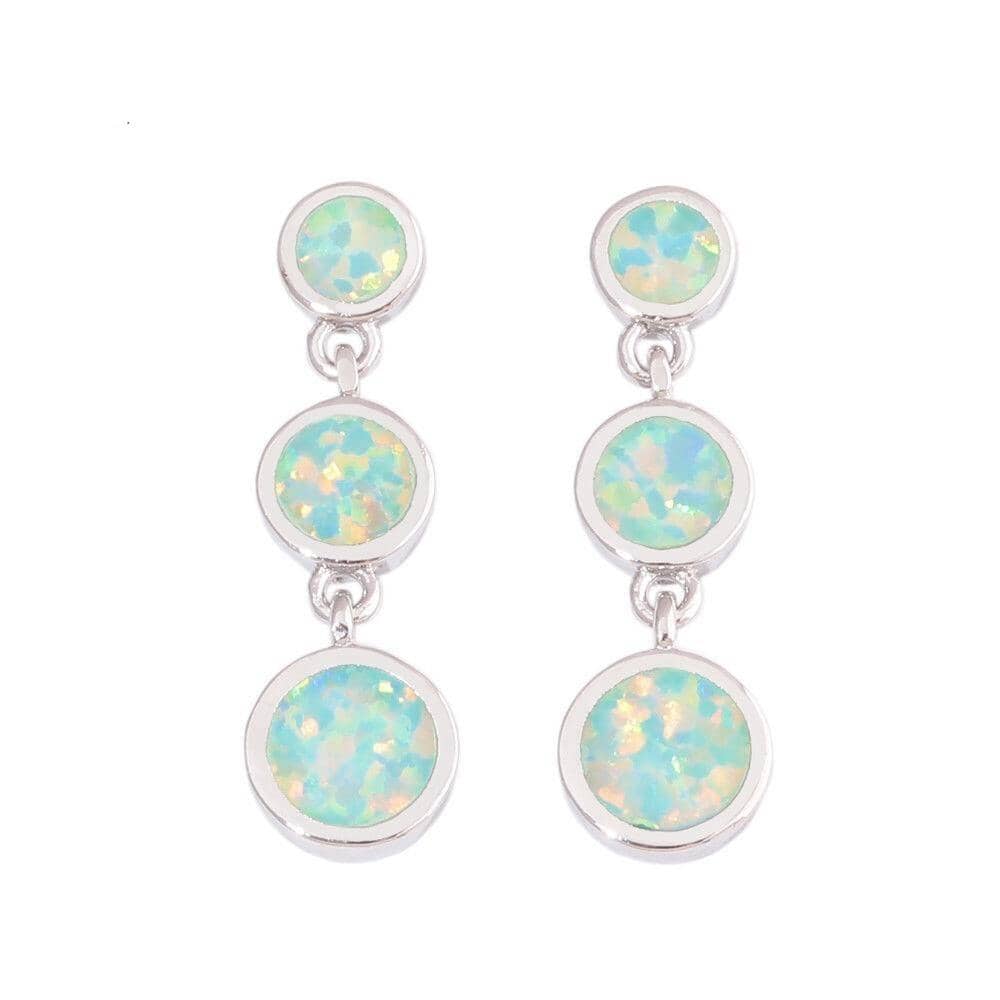 BOHO Green Fire Opal Round Stone Long Drop EarringsEarrings