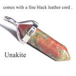 19 Design Natural Crystal Pendant Black Leather NecklacesNecklaceUnakite