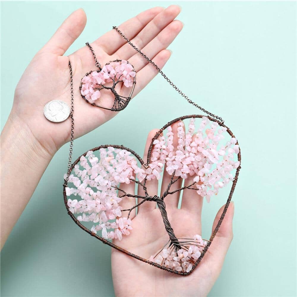Natural Gemstone Tree of Life Feng Shui Heart Hanging OrnamentHome Decor