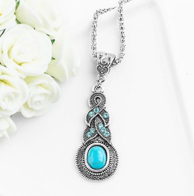 Calming Turquoise Silver Pendant NecklaceNecklaceG