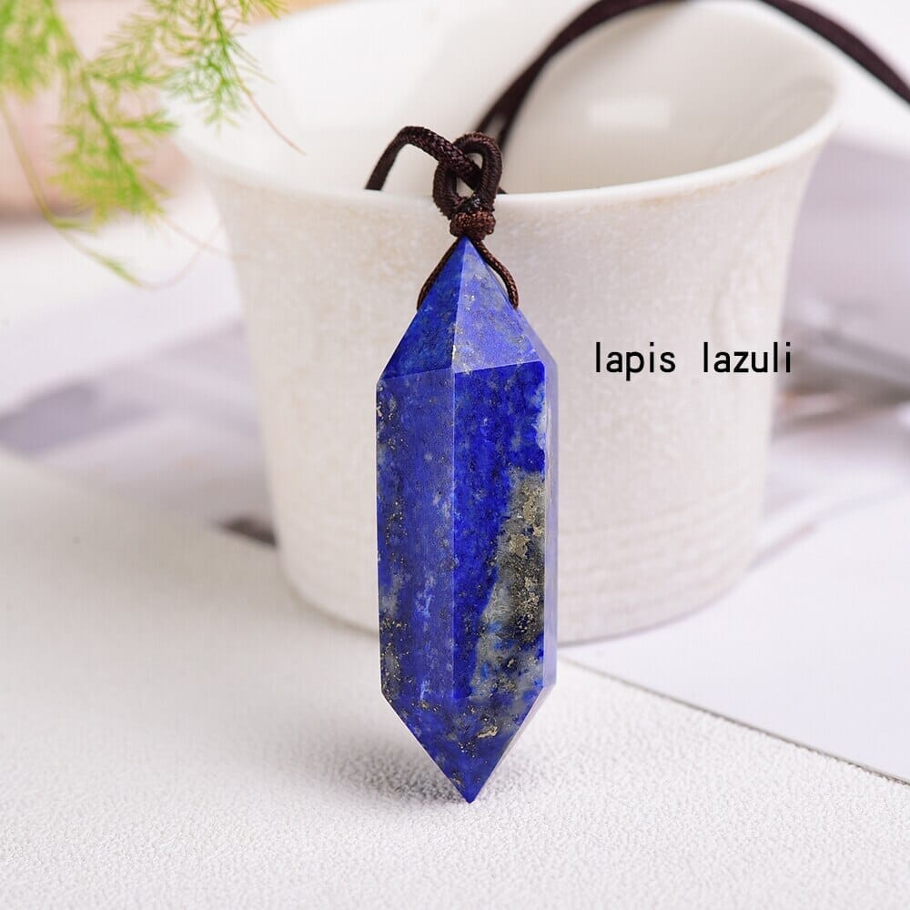 1pc Natural Crystal Quartz Double Point Pendant NecklaceNecklacelapis lazuli