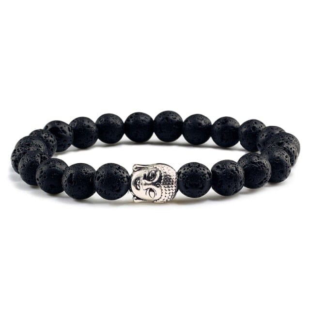 Men Buddha Natural Stone Bead BraceletsBraceletBlack Lava 2