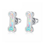 Blue and White Fire Opal Push-Back Stud EarringsEarringsSilver - White