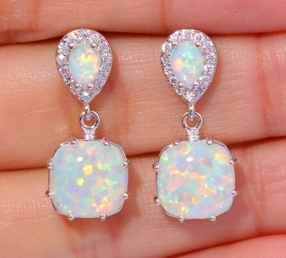 White Fire Opal EarringsEarrings