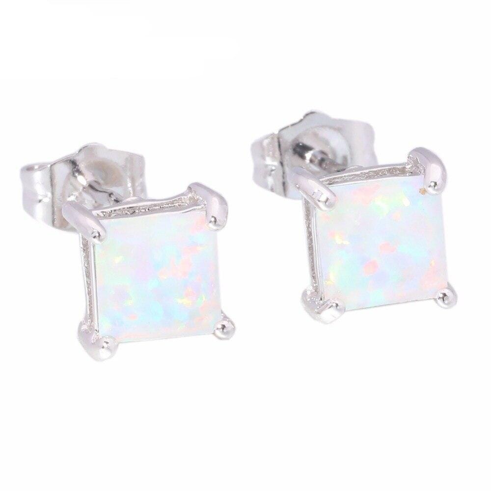 Orange White Blue Pink Fire Opal Silver Stud Earrings 6mmEarringswhite