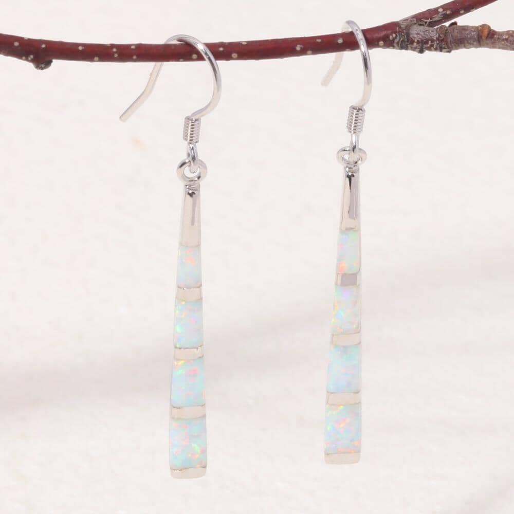 White and Green Fire Opal Drop Earrings - 925 Sterling SilverEarrings
