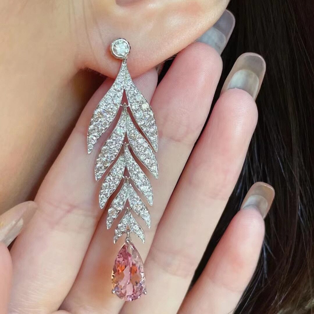 Original Elegant Leaf Fashion Zircon Pink Sapphire Earrings - 925 Sterling SilverEarrings