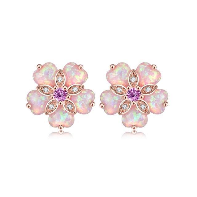 Cherry Blossom Fire Opal Stone Stud EarringsEarringsPink Fire Opal / Rose Quartz