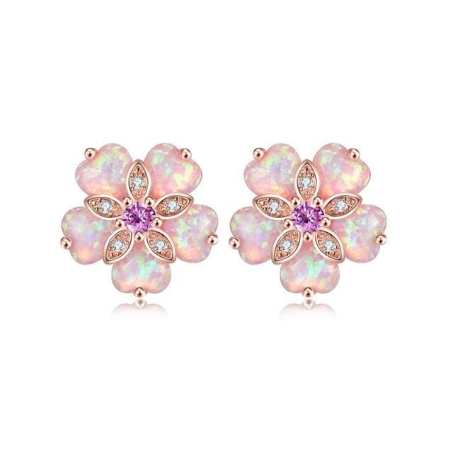 Cherry Blossom Opal Stud EarringsEarringsPink Fire Opal/Rose Quartz