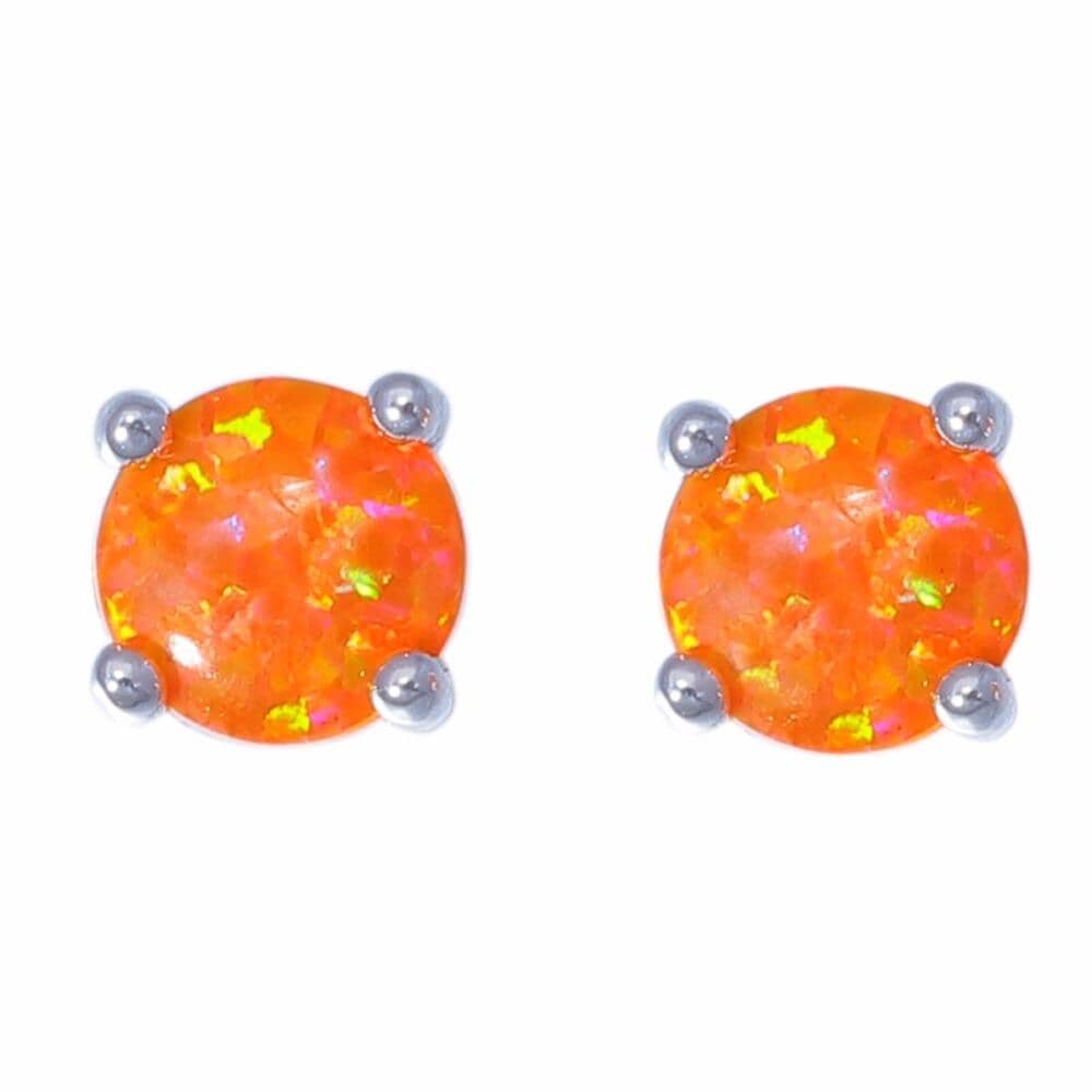 Orange Fire Opal Round Shape Stud EarringsEarrings