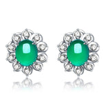 Simple Silver Green Jade Chalcedony Stud EarringsEarrings