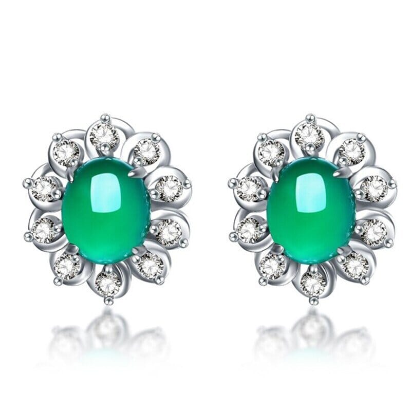 Simple Silver Green Jade Chalcedony Stud EarringsEarrings