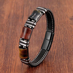 Natural Tiger Eye Stone Bracelet in Black Leather Rope ChainBraceletBlack-Mixed Tiger19cm