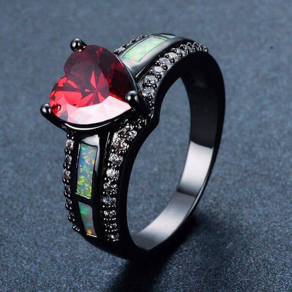 Ruby Heart Fire Opal RingsRing6White Red
