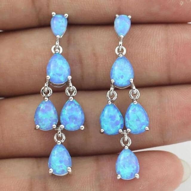White, Blue & Orange Fire Opal Long Stud EarringsEarringsBlue