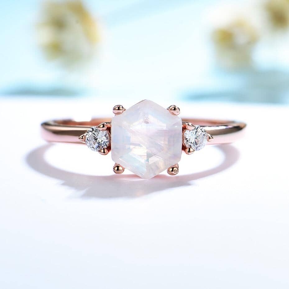 Natural Moonstone Zircon Rose Gold RingRing