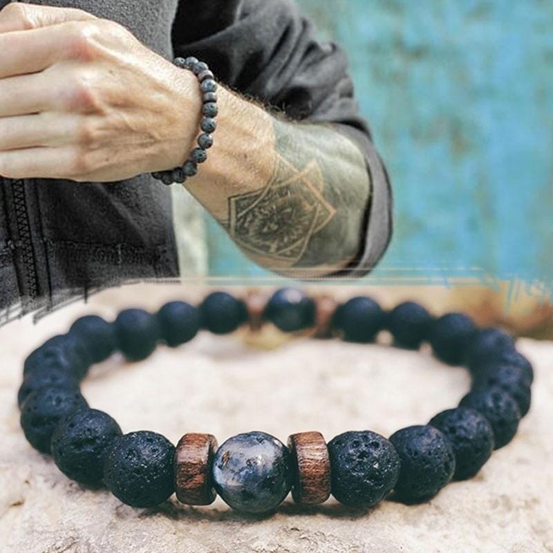 Natural Moonstone Lava Stone Bead Tibetan Buddha Bracelet For MenBeads